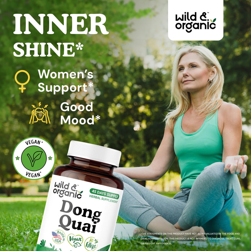 [Australia] - Wild & Organic Dong Quai Capsules for Women - 1000 mg per Serving - Dong Quai Root Supplement - 45-Day Supply - Traditional Angelica Sinensis - Non-GMO, Vegan, Gluten-Free - 90 Count 