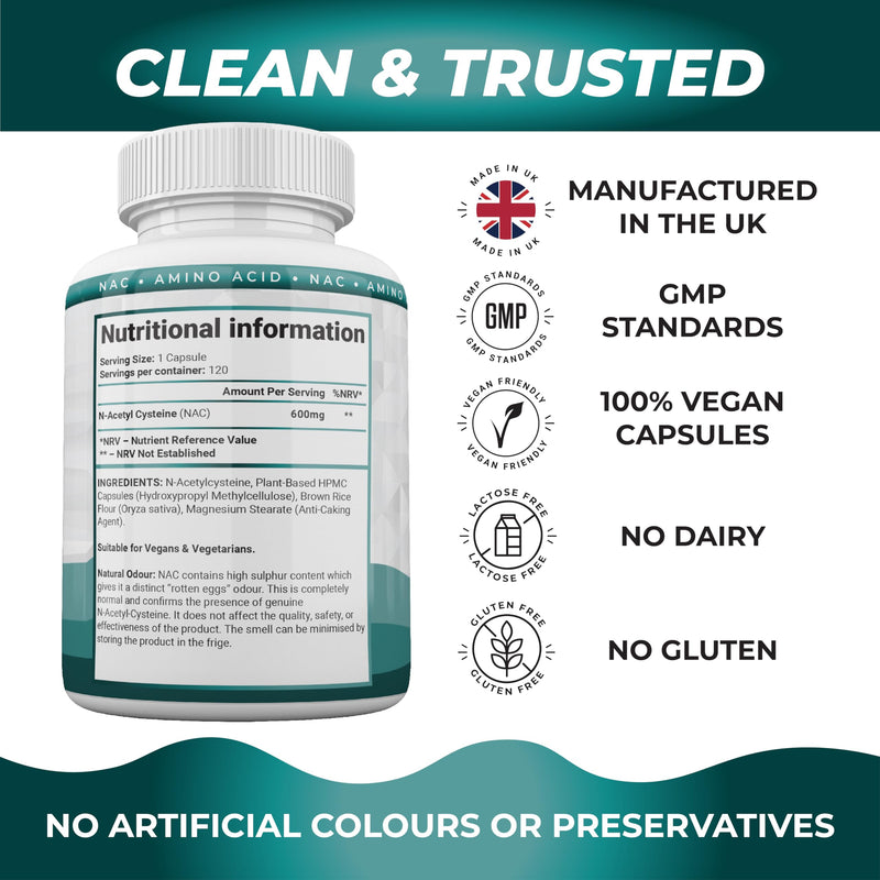 NAC N-Acetyl Cysteine 600mg | High Strength & Max Absorption | 120 Vegan Capsules (4 Month Supply) | Pure Amino Acid Supplement | UK Made by Shivay Herbals