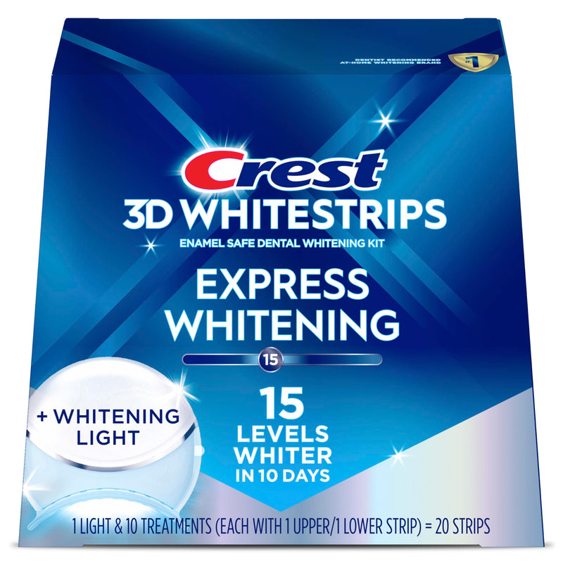 Crest 3D Whitestrips Express Whitening with Light, Whitestrips 3D White, Teeth Whitening Strip Kit, 20 Strips (10 Count Pack), Crest Teeth Whitening Strips, Teeth Whitening Kit