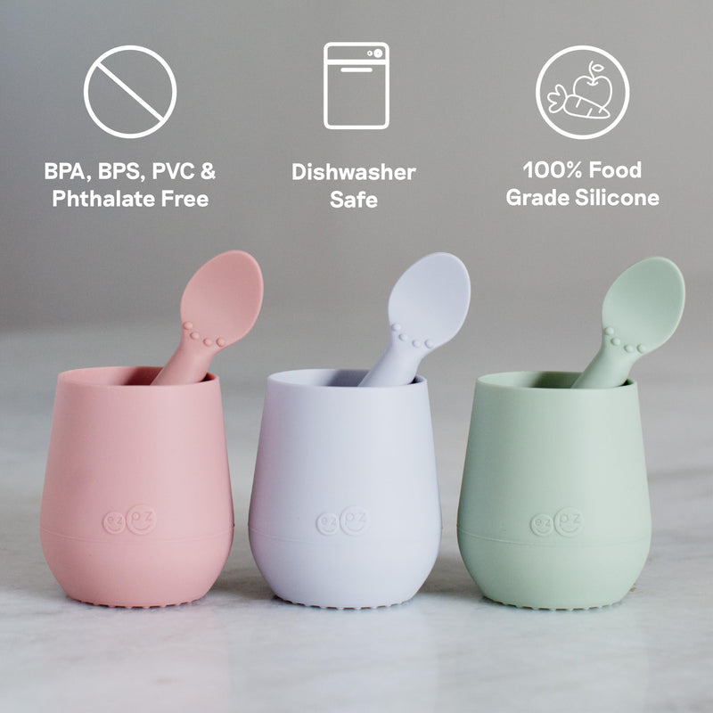 [Australia] - ezpz Tiny Cup (Gray) - 100% Silicone Training Cup for Infants - 4 months + - Designed by a Pediatric Feeding Specialist - Baby-led Weaning Essentials & Baby Gifts 6 Months+ Gray 
