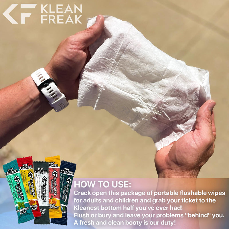[Australia] - THE KLEAN FREAK FLUSHER - Flushable Wipes For Adults & Kids - 100% BIODEGRADABLE Individual Wrapped Travel WET Wipe for Toilet - Soothing Aloe & Witch Hazel - Alcohol Free 20 Pack - Mixed 