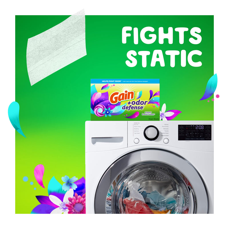 [Australia] - Gain + Odor Defense Dryer Sheets, Super Fresh Blast Scent Fabric Softener Sheets, 240 ct 240 Count (Pack of 1) 