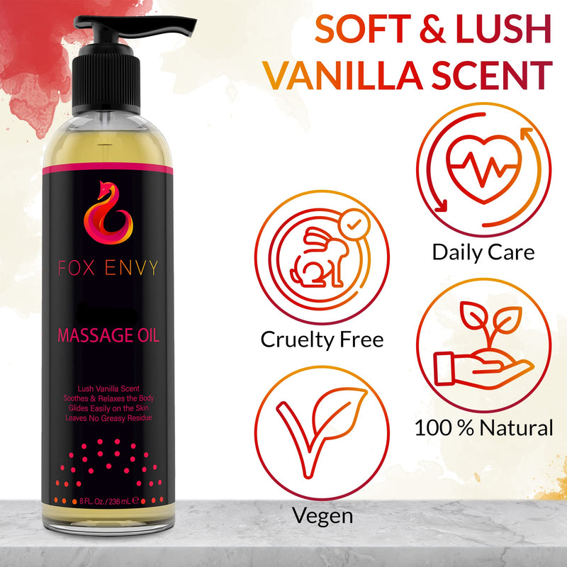 [Australia] - Body Massage Oil: Massage Oil for Massage Therapy, Premium Massaging Oil-Lush Vanilla Scent with Jojoba & Coconut, Therapeutic Oil 1Bottle, 8 fl oz 