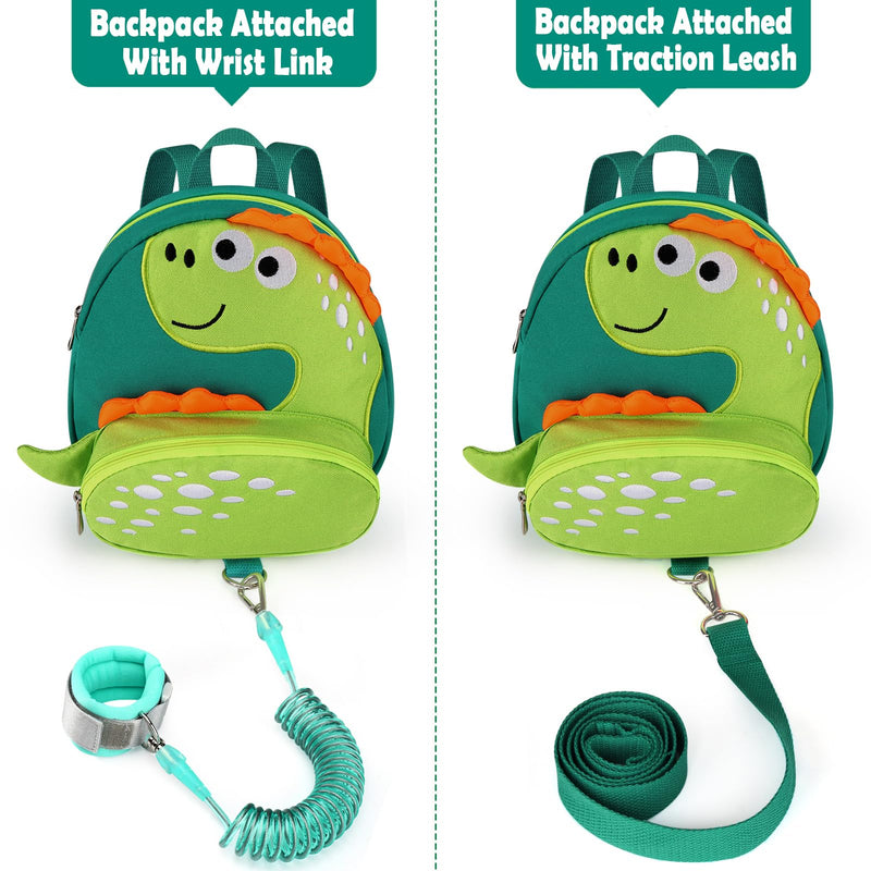 [Australia] - Accmor Toddler Harness Backpack Leash, Cute Dinosaur Backpacks with Anti Lost Wrist Link, Cute Mini Child Backpack Wristband Tether Strap and Protection Leashes for Boys Girls Aged 1-3 Years Aquamarine/Lightgreen Dinosaur 