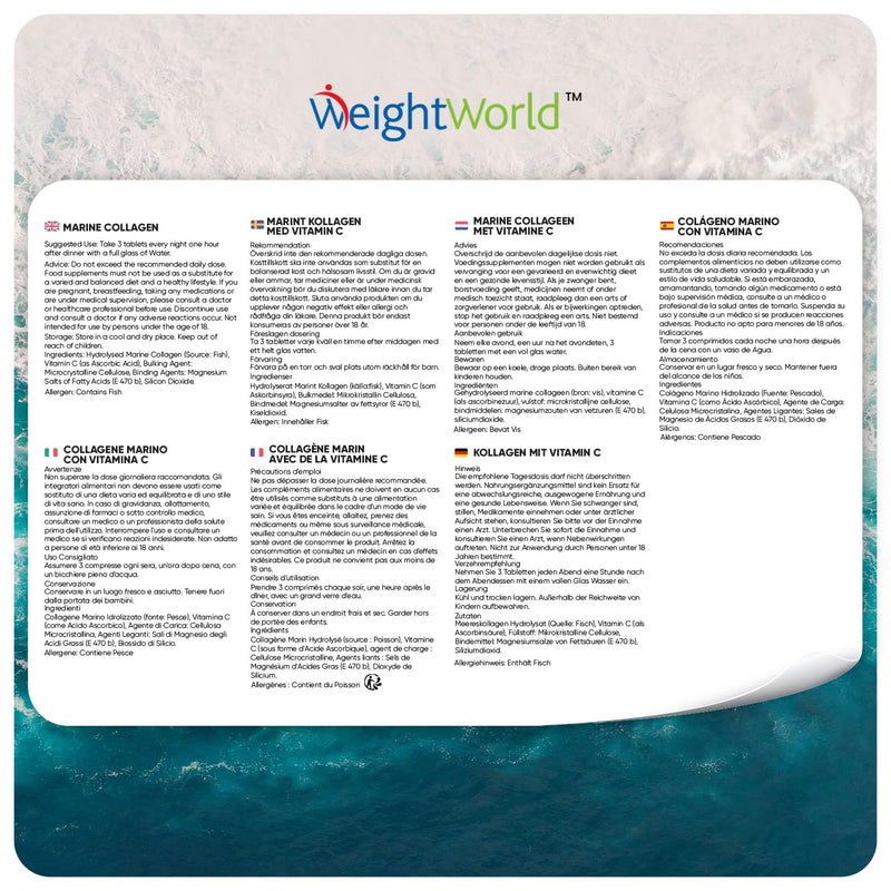 [Australia] - Collagen Tablets - 1800mg Hydrolyzed Collagen Peptides Type 1 & 3 with Vitamin C - 180 Marine Collagen Tablets - 2 Month Supply - For Cell Protection, Bones, Skin & Active Life - From WeightWorld 