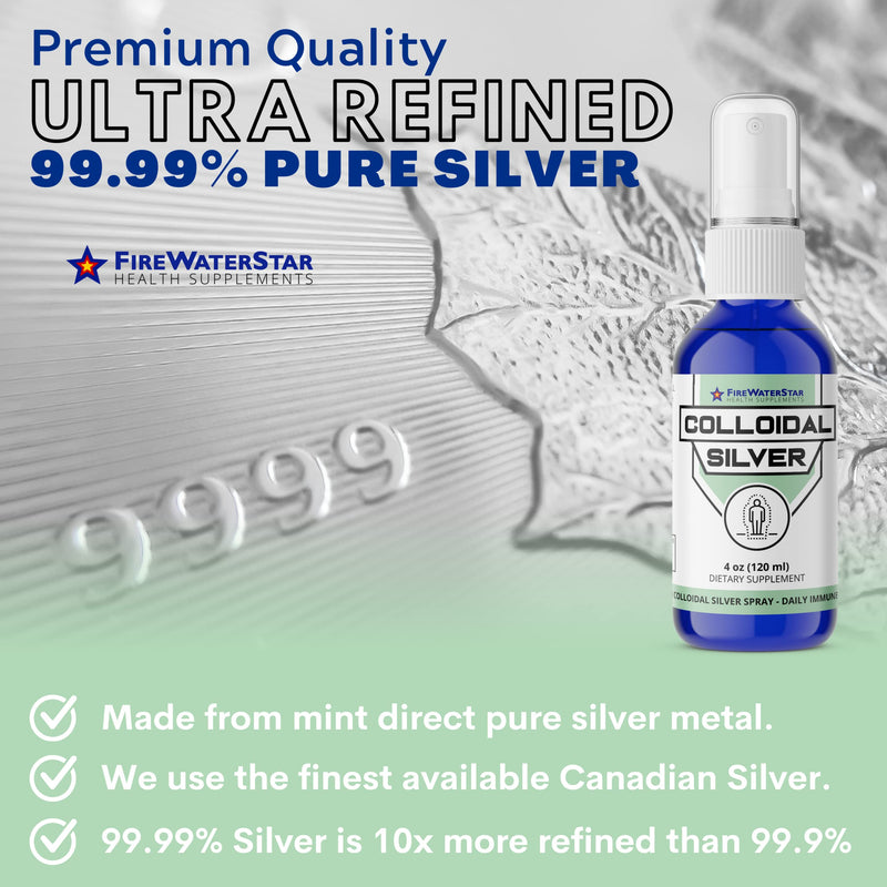[Australia] - FWS Colloidal Silver Spray - 4 oz - Clear Silver - 50 ppm - 99.99% Pure Silver - Daily Immune Support 