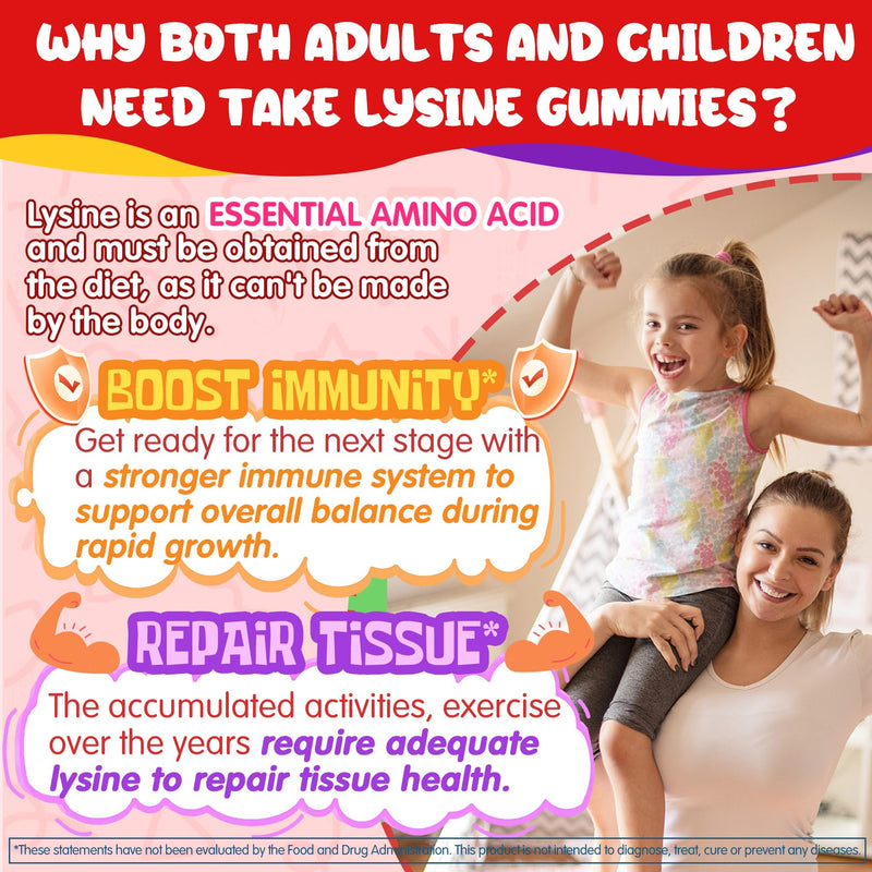 [Australia] - L-Lysine Gummies 500/1000mg with Algae Omega 3, Vitamin B2, D3, K2, C for Kids 9+, Teen & Adult, Lysine Supplement Support Immune, Lip & Oral, Collagen Production, Brain, Bone Health, Sugar Free 1Pack 