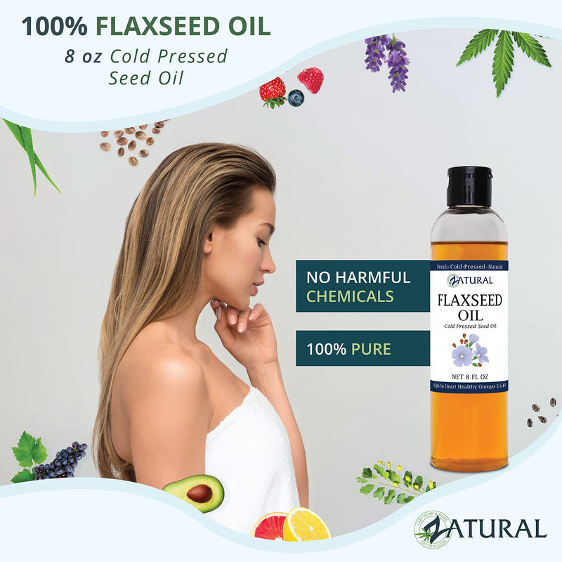 [Australia] - Zatural Flaxseed Oil Organically Grown 100% Pure Flax Seeds Cold Pressed Vegan Omega Fatty Acids (8oz) 8 Ounce (Pack of 1) 