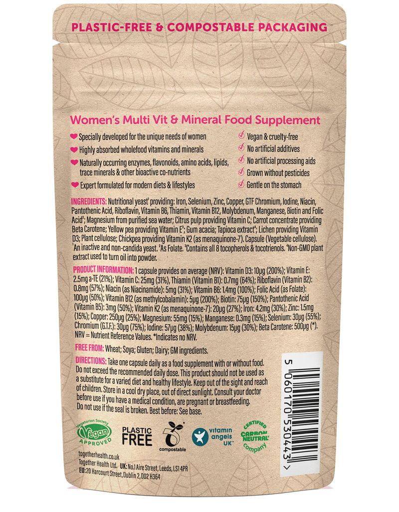 Women’s Multi Vitamin & Mineral – Together Health – Specially Formulated for Women – 22 Nature-Based Nutrients – Vegan Friendly – Made in The UK – Pack of 2-60 Vegecaps Unflavoured 2 count (Pack of 1)