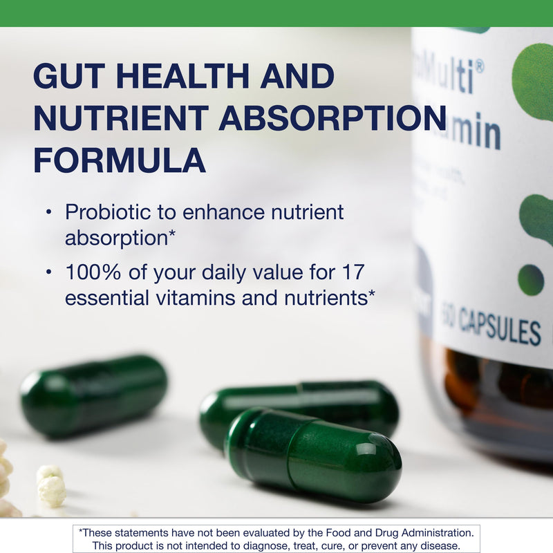 Metagenics UltraFlora Probiotic + Multivitamin, 30 Capsules | All-in-One Daily Gut Health and Digestive Balance Support, Clinically Tested Probiotic Blend with 17 Essential Nutrients