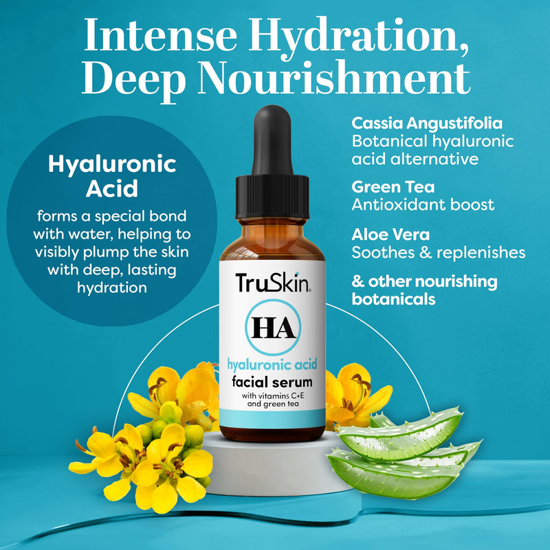 TruSkin Hyaluronic Acid Serum for Face for Hydrated, Plumper Skin, 2 fl oz | With 7 ultra-hydrating ingredients to replenish moisture and leave skin feeling soft, smooth and healthy-looking 2 Fl Oz (Pack of 1)
