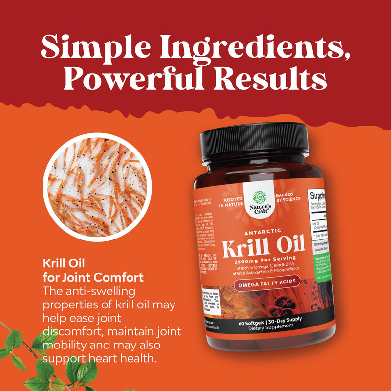 [Australia] - Antarctic Krill Oil 2000mg Softgels Per Serving - Omega 3 Krill Oil Supplement with EPA DHA & Astaxanthin for Brain Joint & Heart (60 Count (Pack of 1)) 60 Count (Pack of 1) 