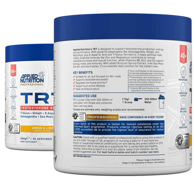 Applied Nutrition TRT for Men Over 40 | Zinc, Magnesium, D-Aspartic Acid, Maca, Ashwagandha & Sea Moss | Informed Sport – Lemon & Lime (300g – 30 Servings) 30 Servings (Pack of 1)