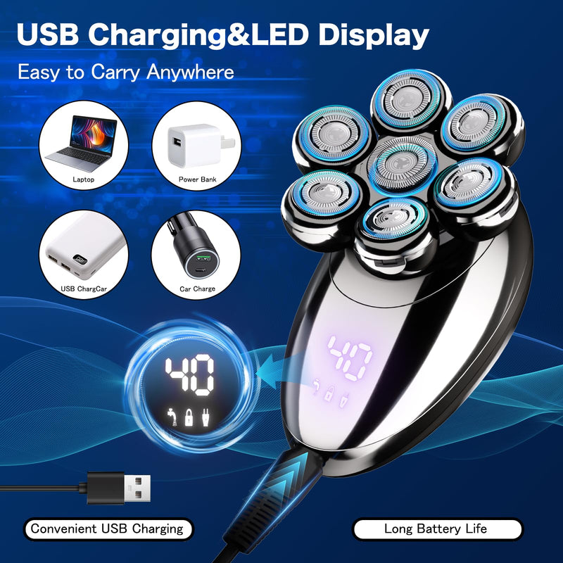 [Australia] - Head Shavers for Bald Men, Electric Razor, IPX8 Waterproof Dry/Wet Bald Head Shaver with 10000 RPM High-Speed Motor, Rechargeable Head Razor with LED Display, USB-C Cable, Perfect for Home & Travel 