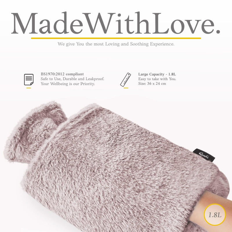 [Australia] - Qomfor Hot Water Bottle with Soft Cover - 2L Hot Water Bottle with Kangaroo Pocket Leak-Proof - Bed Bottle for Adults and Children, Ideal for Pain Relief - Fluffy Cuddly Cover (Plum) Plum 