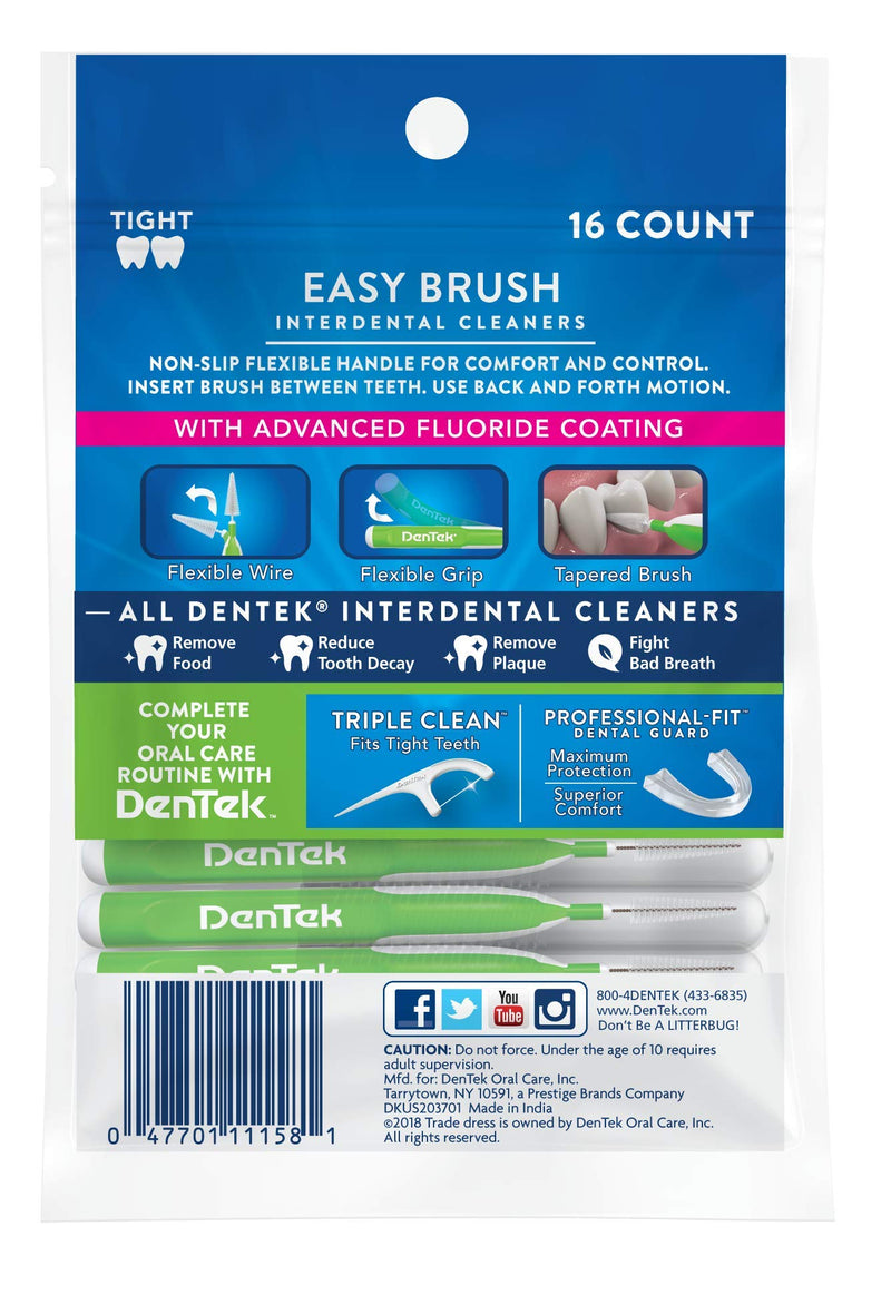 [Australia] - DenTek Easy Brush Interdental Cleaners, Brushes Between Teeth, Tight Teeth, Mint Flavor, 16 Count (Pack of 6) 1 Count (Pack of 6) 