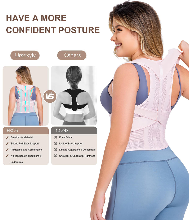 URSEXYLY Back Brace Posture Corrector for Women Adjustable Shoulder Straightener Full Back Support Upper,Lower Back Pain Relief,Spine Straightener Posture Corrector (Pink, Large) Pink