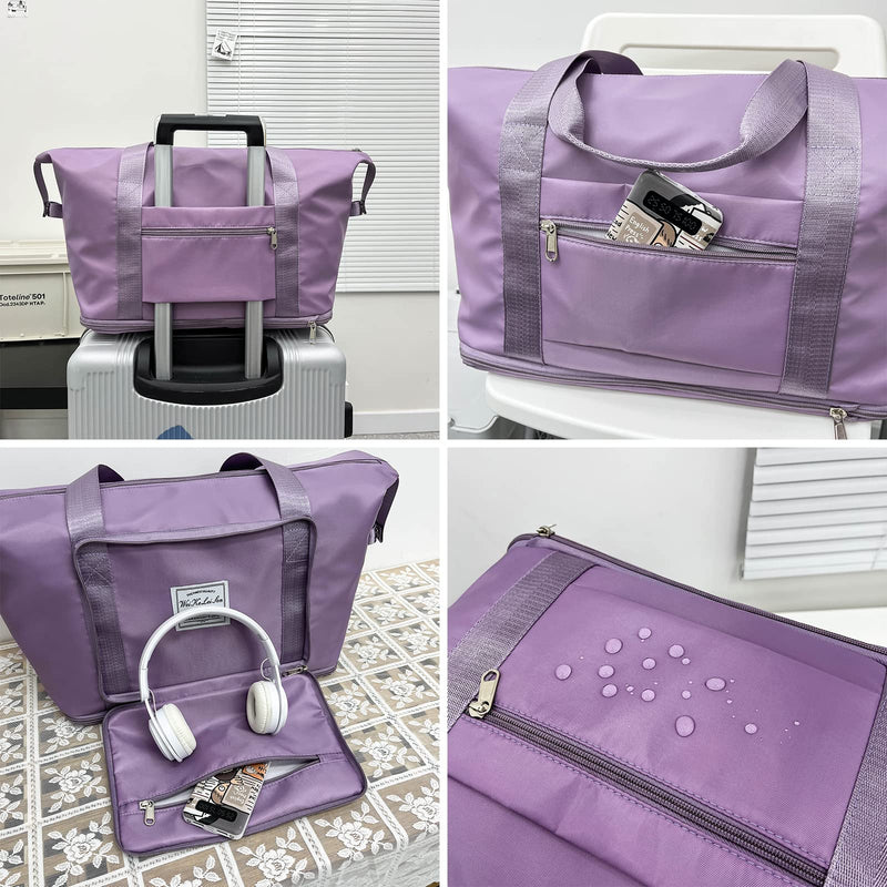 AYWVRBST Extra Large Capacity Foldable Travel Bag,Gift,Dry and Wet Separation Multifunctional Sports Shoulder Bag Lavender X-Large