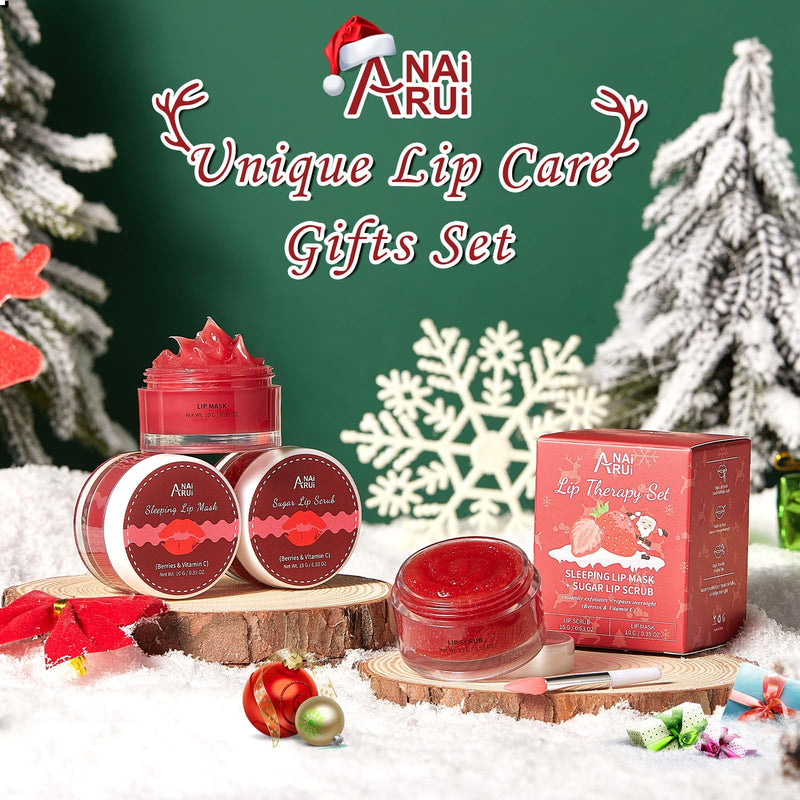 [Australia] - ANAI RUI Lip Scrub & Lip Mask Holiday Gifts, Lip Exfoliator Scrub and Moisturizer Gift For Girls, Lip Scrubber Exfoliator & Sugar Lip Scrub with Vitamin C, Lip Sleeping Mask Gift Set for Women BERRIES-Xmas 