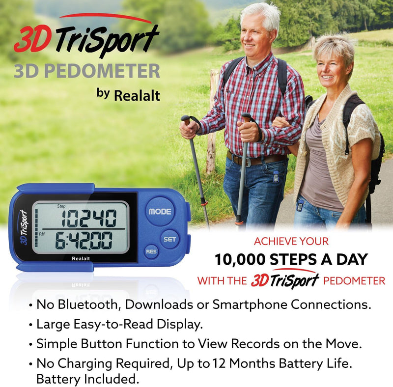 [Australia] - OZO Fitness SC 3D Digital Pedometer for Walking. Track Steps and Miles and Calories. Clip on Step Counter for Men, Women & Kids Blue 