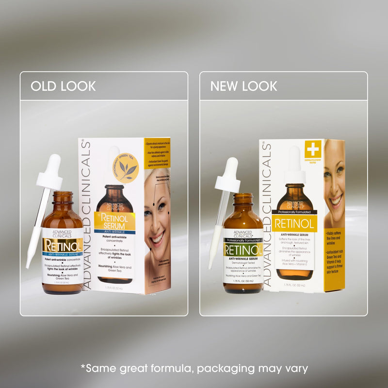 Advanced Clinicals Retinol Serum For Face | Visible Anti Aging Retinol Serum Skin Care Face Moisturizer With Vitamin E Helps Improve Look Of Wrinkles, Fine Lines, & Uneven Skin Tone, 2-Pack 1.75 Fl Oz (Pack of 2) Retinol Face Serum