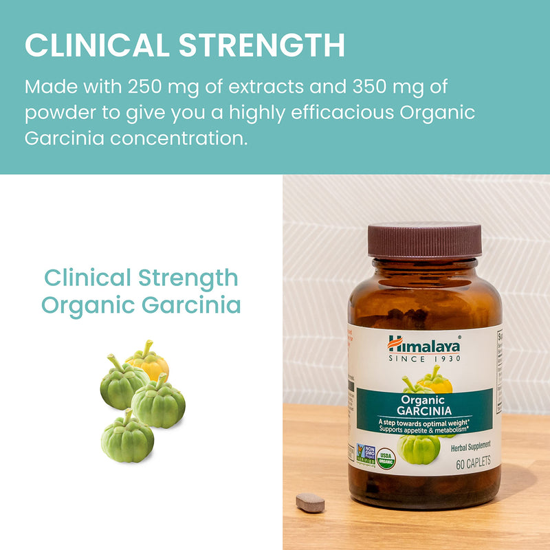 [Australia] - Himalaya Organic Garcinia Cambogia - Herbal Supplement Supporting Weight, Appetite Control, and Lipid Metabolism - Vegan, Non-GMO, Gluten Free, 600 mg, 60 Caplets 60 Count (Pack of 1) 