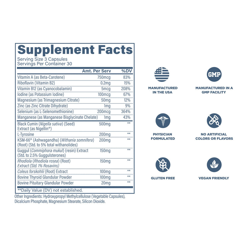 [Australia] - Revive MD Thyroid Support Supplement for Men & Women - Comprehensive Blend of Nutritents Supports Healthy Thyroid Function with Essential Vitamin, Minerals & Herbs - 90 Capsules 