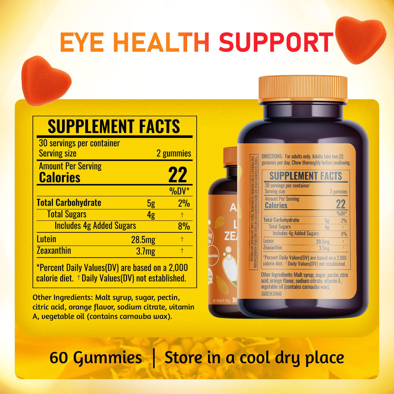 Lutein Gummies (60 Count) Eye Health Supplement with Zeaxanthin & Vitamin A – Orange Flavor, Blue Light Protection, Supports Vision Care for Adults – Vegan, Non-GMO, Gluten Free