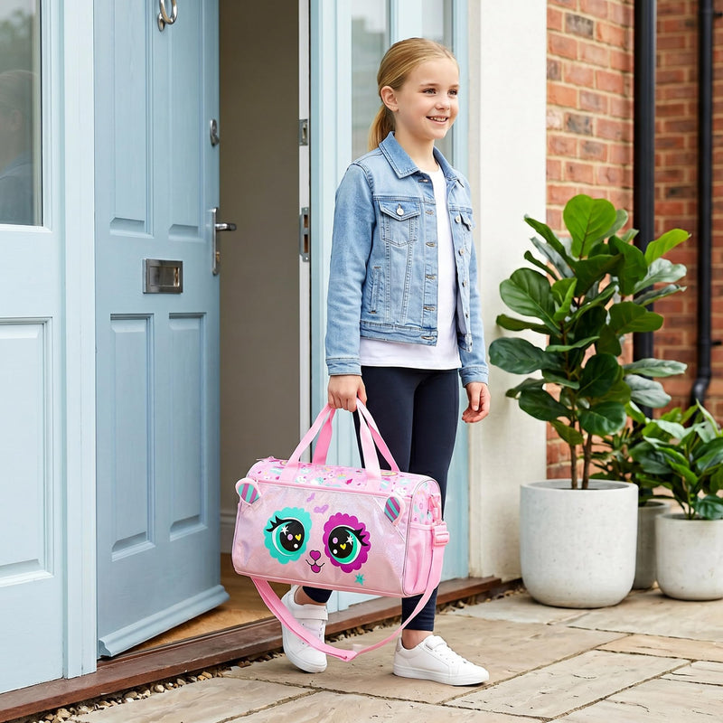 Kids Duffle Bag Girls Ballet Dance Bag Overnight Travel Bags for Girls Gymnastics Sports Bags for Kids with Shoe Compartment Pink Cat