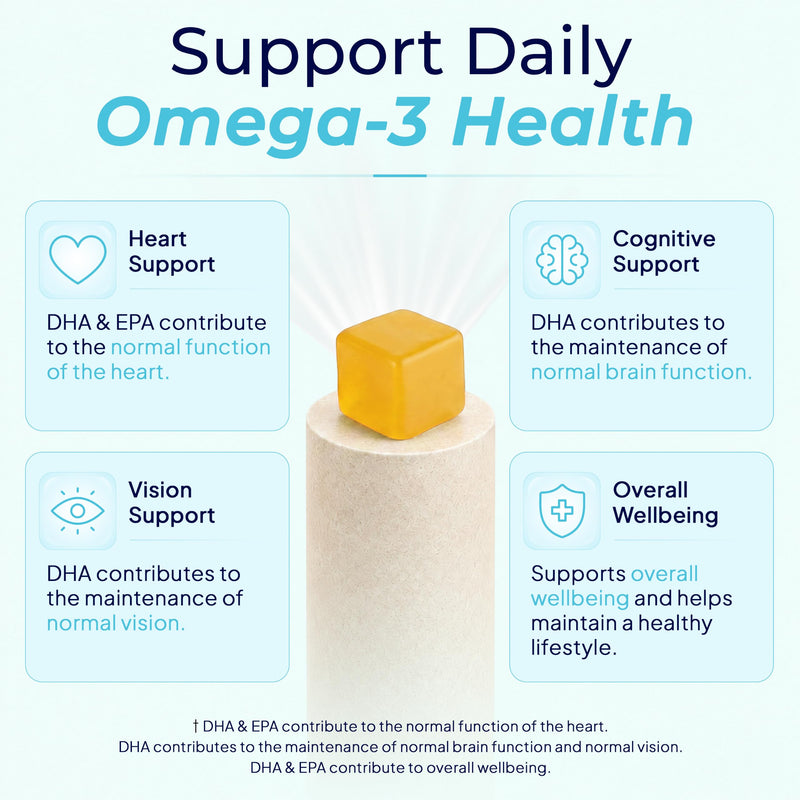 Omega 3 Gummies with DHA & EPA – Heart, Brain & Eye Health Support – Fish Oil Omega 3 Supplement – Chewable Alternative to Omega 3 Capsules – Delicious Lemon Flavour – 60 Gummies