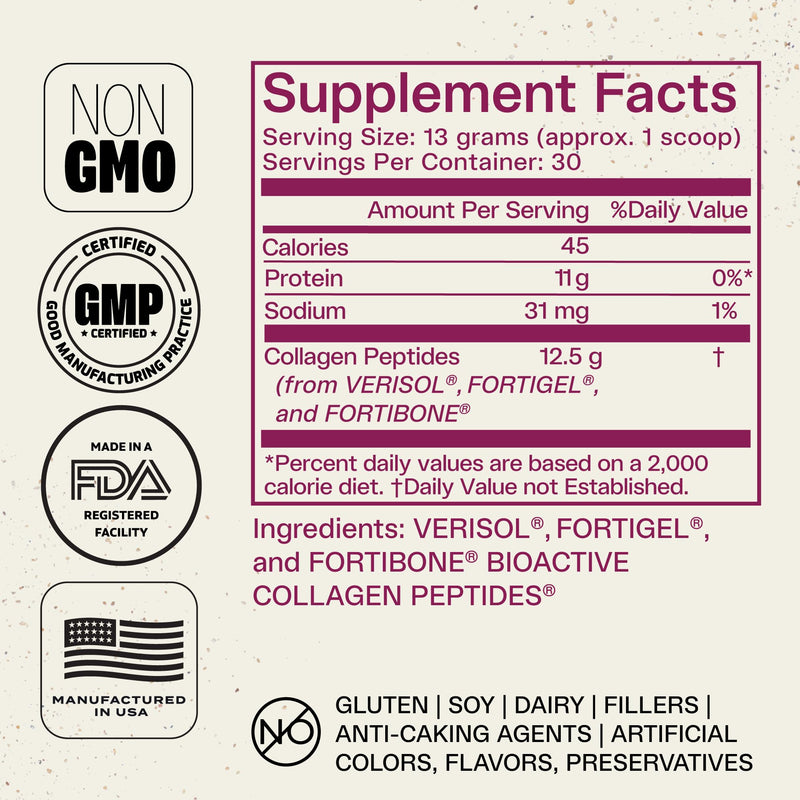 FORTIBONE® Collagen - 3 Clinically-Supported Bioactive Collagen Peptides with FORTIBONE®, FORTIGEL®, VERISOL® Unflavored Collagen for Women - Collagen Peptides for Bone Density, Joint & Skin Support
