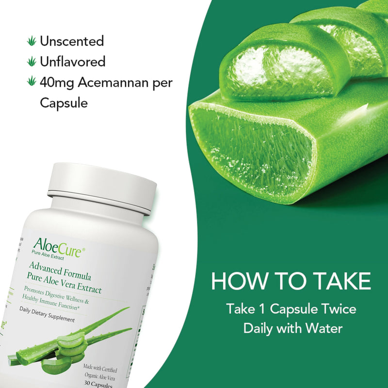 [Australia] - AloeCure Organic Aloe Vera Capsules, 130,000mg Inner Aloe Leaf Equivelant per Serving, Support Gut Health & Digestive Comfort, Stomach Acid Buffer, Natural Immune Supplement, Aloin Free, 30 Capsules 1 Bottle (30 Capsules) 