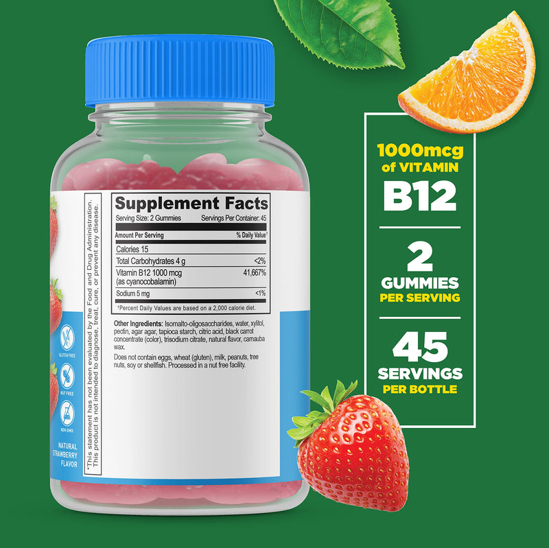Lifeable Sugar Free Vitamin B12 + Vitamin D 5000 IU, Gummies Bundle - Great Tasting, Vitamin Supplement, Gluten Free, GMO Free, Chewable Gummy