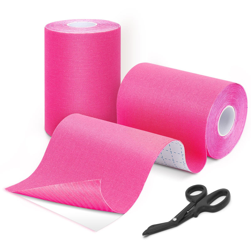 GALLOP Kinesiology Tape 4-Inch Wide – 2 Rolls (16.4ft Each) + Scissors – Waterproof, Latex-Free Athletic Muscle Support Tape for Workout & Sports Pink（2 Roll + Bandage Scissors）