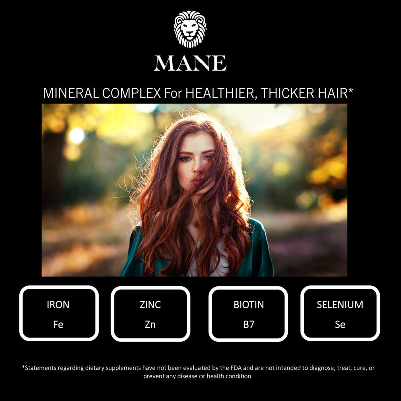 Mane Hair Growth Capsules, Hair Growth Vitamins with Biotin, Zinc & Selenium, Supplements for Thicker, Fuller Looking Hair, Daily Hair Vitamins for Men & Women, Vegan, 120 Capsules, 6 Week Supply