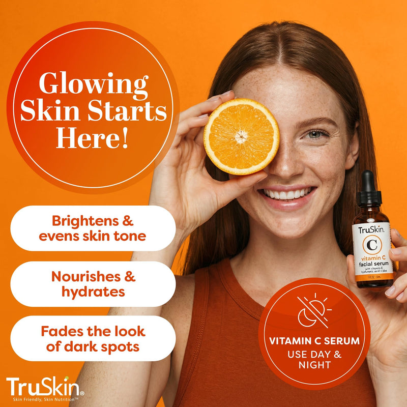 TruSkin Brightening Vitamin C Serum for Face with Hyaluronic Acid, 2 fl oz | Anti aging face serum with Vitamin E to improve the look of dark spots, fine lines, skin tone & support radiant-looking skin 2 Fl Oz (Pack of 1)