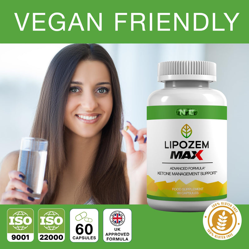 Lipozem Max Vegan Food Supplement, 60 Capsules, Keto Support, Boost Energy, Weight Support, Gluten Free 60 count (Pack of 1)