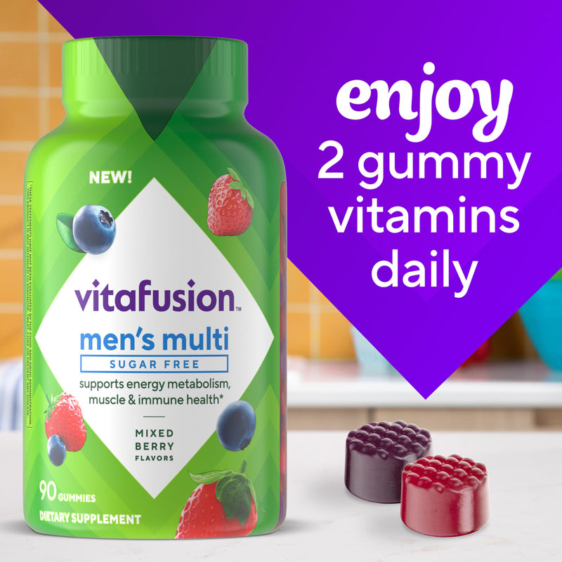 Vitafusion Men's Multivitamins | 90 Sugar Free Gummies for Adults | Mixed Berry Flavors | Gluten-Free Supplement 90 Count (Pack of 1)
