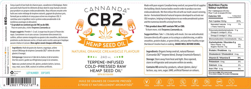 CB2 Organic Hemp Seed Oil - 240ml - Orange Flavour NATURAL ORANGE