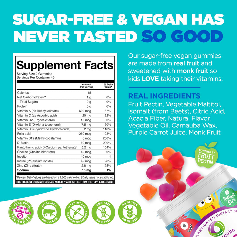 NUTRAMIN Sugar-Free Gummy Multivitamins for Kids, Allergen-Free, 60 Count | 100% Vegan, Gelatin Free, Dairy-Free, Non-GMO, Great Tasting Natural Gummies Your Kids Will Love - Strawberry, Orange, Cherry Multivitamin 60 Count (Pack of 1)