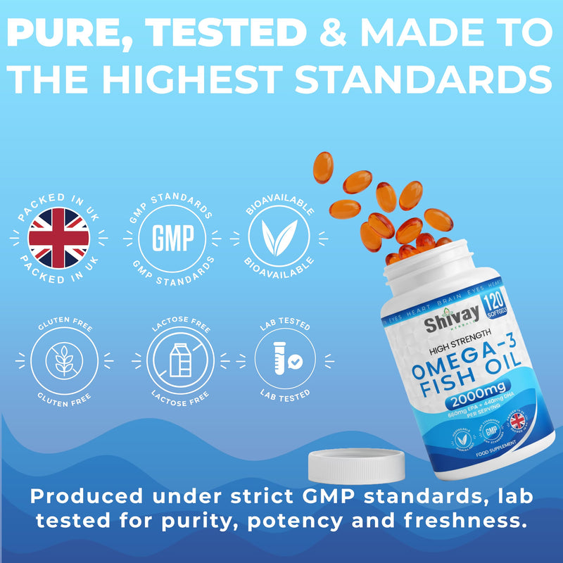 Omega 3 Fish Oil - High Strength 2000mg - 660mg EPA 440mg DHA per Serving | 240 Softgels - 4 Month Supply | Omega-3 Fatty Acid Softgel Capsules - Supports Heart Health, Brain, Vision - Shivay Herbals 120 count (Pack of 2)