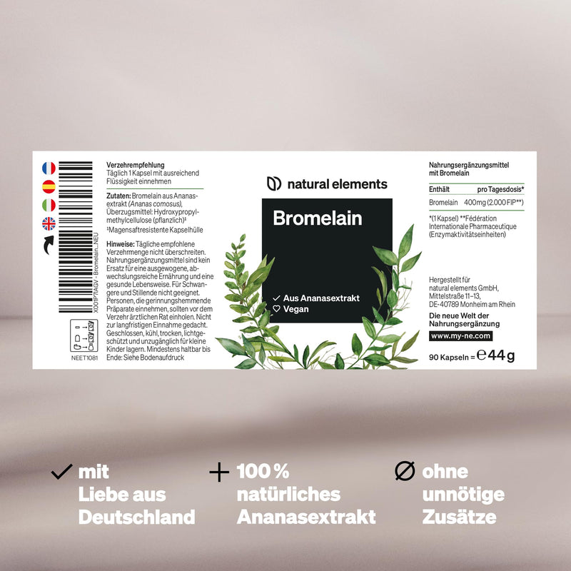 [Australia] - Bromelain - 400 mg (2000 F.I.P) - 90 enteric-coated capsules - Natural pineapple extract - Laboratory tested, high dosage and produced in Germany 