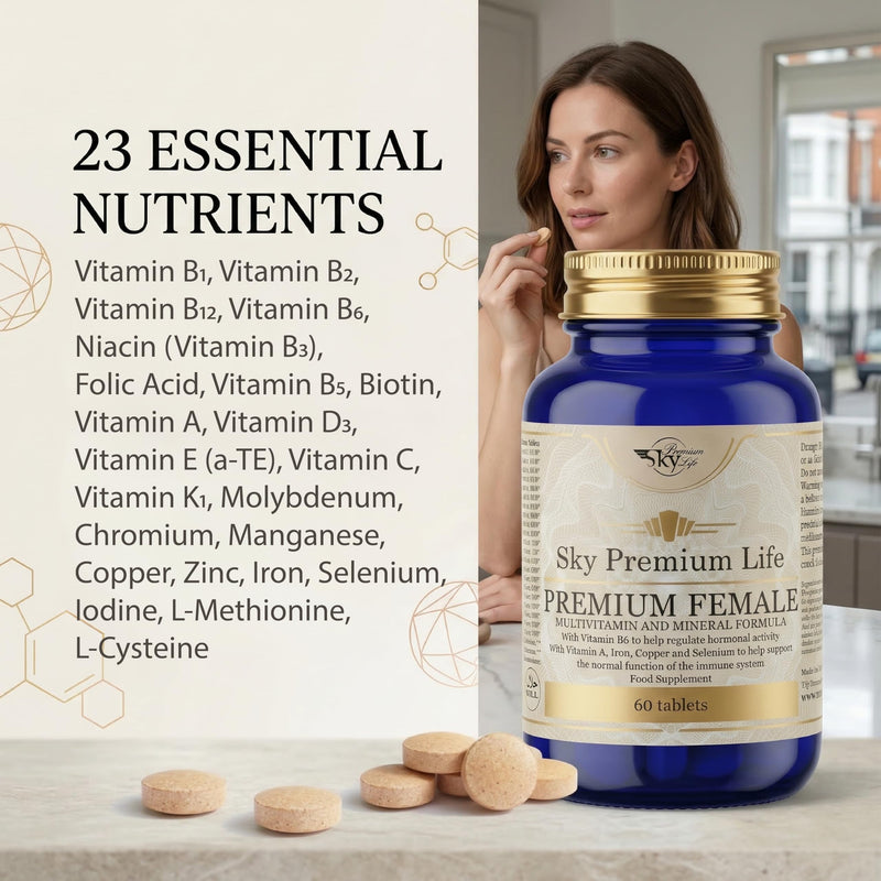 Sky Premium Life Women’s Multivitamin & Minerals – 23 Nutrients for Energy, Immune Support & Fatigue – Skin, Hair & Nails with Biotin, Iron, Zinc & Vitamin D3 – 60 Tablets (2 Month Supply)