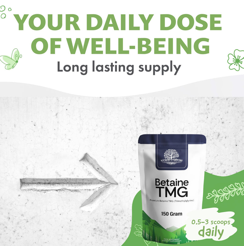 Source of Nature® | Betaine Anhydrous TMG Powder 150g | 100% Pure Trimethylglycine Supplement with Measuring Spoon | Vegan, Gluten-Free, No Additives