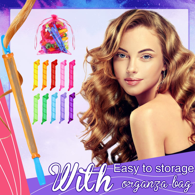 [Australia] - Yilloog 40 Pieces Hair Curlers Kit Heatless Spiral Curlers Tools with 2 Styling Hooks and 1 Storage Bag Multicolor Magic Curls Rollers for Women Long Medium Short Hair Classic Style 