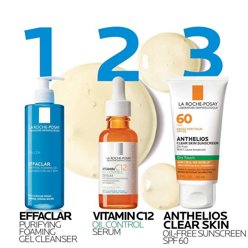La Roche-Posay Pure 12% Vitamin C Serum For Face With Hyaluronic Acid & Salicylic Acid, Hydrating Face Serum, Boost Radiance & Reduce Wrinkles, 2 Formulas for Normal or Oily Skin Control Oily/Combination Skin - 1.01 Fl Oz