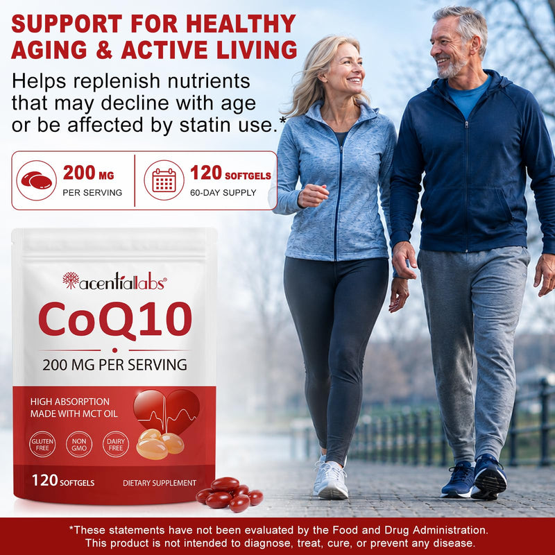 CoQ10 200mg Softgels with MCT Oil – High Absorption Coenzyme Q10 Supplement – Supports Cellular Energy, Heart Health & Daily Wellness – GMO Free & Gluten Free – 120 Softgels