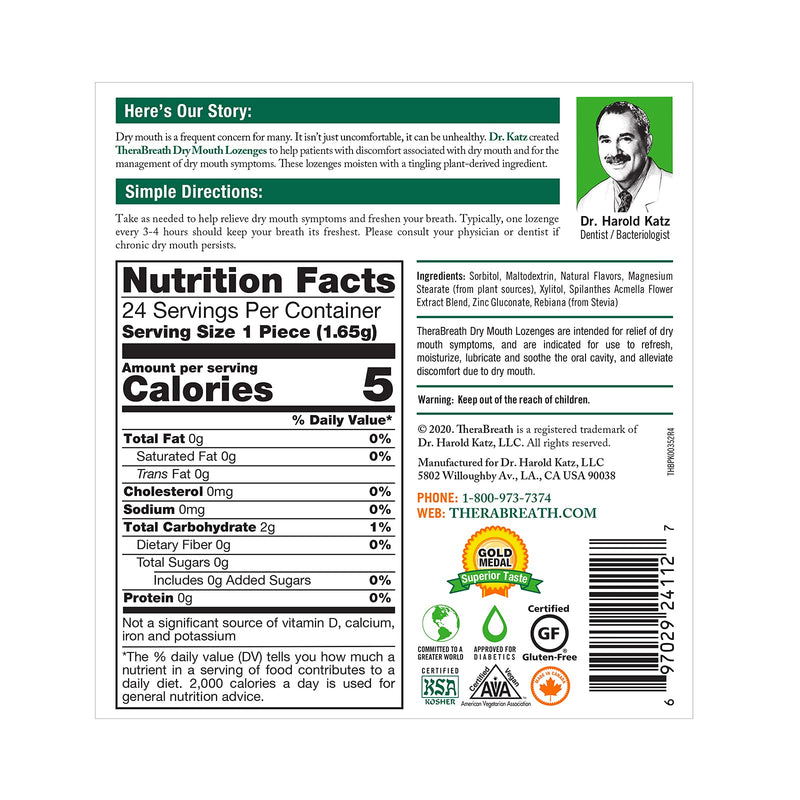[Australia] - TheraBreath Dry Mouth Dentist Formulated Sugar-Free Lozenges, Mandarin Mint, 24 Count 