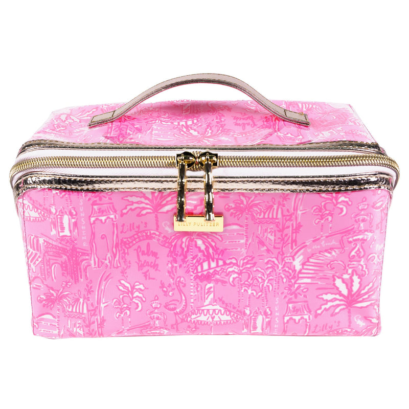 Lilly Pulitzer Carryall Cosmetic Case, Palm Beach Playground | Vinyl Zipper Toiletry Case with Top Handle, Wide Opening, and Interior Organization Pockets