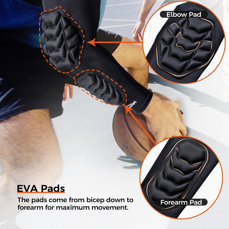 COOLOMG Football Arm Pads Padded Forearm Elbow Sleeves | Padded Compression Arm Sleeves for Football Basketball Volleyball 1 Pair Black Large